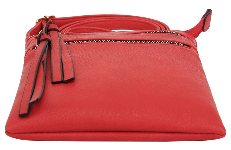 DELUXITY | Red Crossbody Bag | Women's Fashion Multi-Pocket Double Zipper Purse | Adjustable Strap | Medium Size | Perfect for Christmas - Image 3